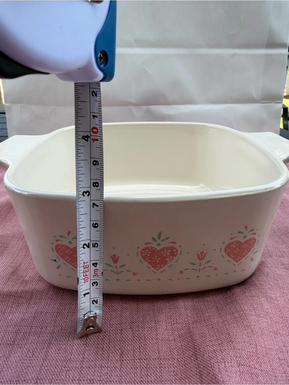 Corningware White Ceramic Casserole Dish with Pink Heart Motif